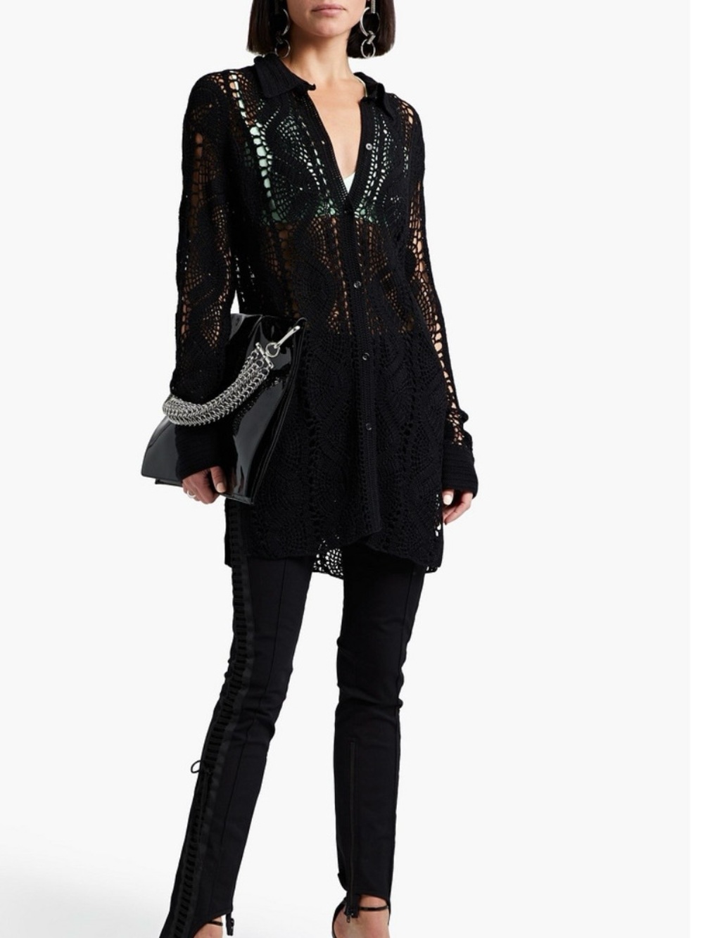 HELMUT LANG NWT True Black Pointelle Crochet Cardigan Quiet Luxury Sz Small